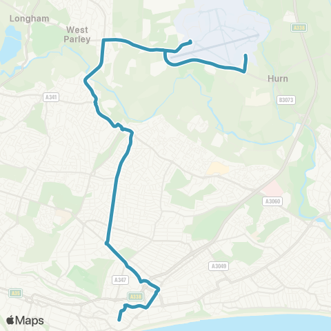 morebus Bournemouth Airport - Westover Road map