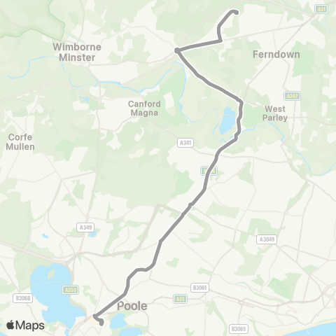 morebus Uddens Trading Estate - Seldown Coach Sta (Stop S1) map