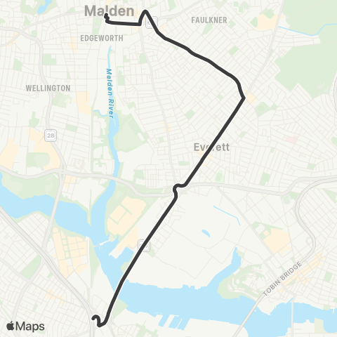 MBTA Malden Ctr Sta - Sullivan Square Sta via Ferry St map