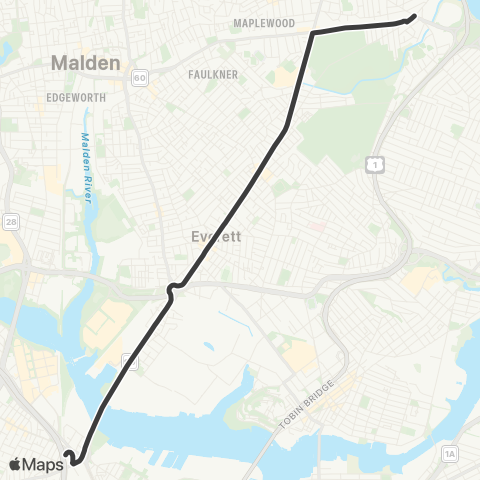 MBTA Linden Square - Harvard Square via Sullivan map