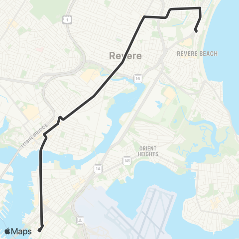 MBTA Wonderland Sta - Maverick Sta via Revere St map