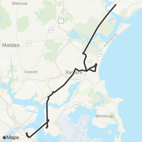 MBTA Wonderland Sta - Maverick Sta via Bch St map