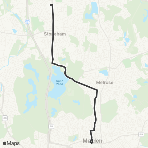 MBTA Redstone Shopping Ctr - Malden Ctr Sta map