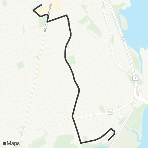 MBTA Fields Corner Loop via Adams Street map