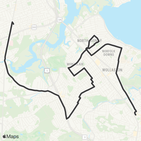 MBTA Quincy Ctr Sta - Ashmont Sta via Wollaston Sta map