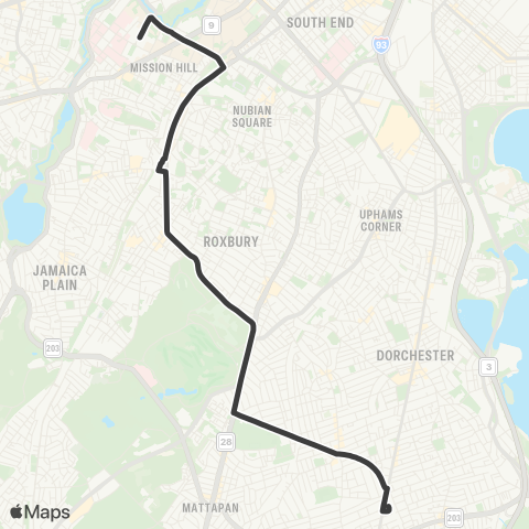 MBTA Ashmont Sta - Ruggles Sta via Talbot Ave map