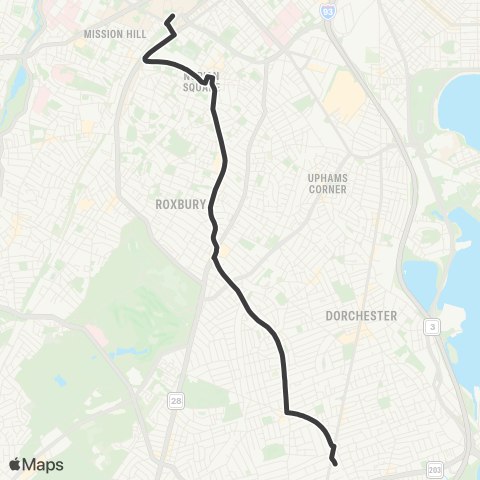 MBTA Ashmont Sta - Ruggles Sta via Washington St map