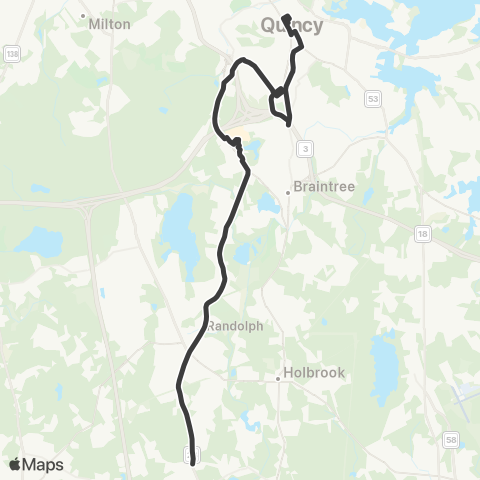 MBTA Holbrook / Randolph Sta - Quincy Ctr Sta map