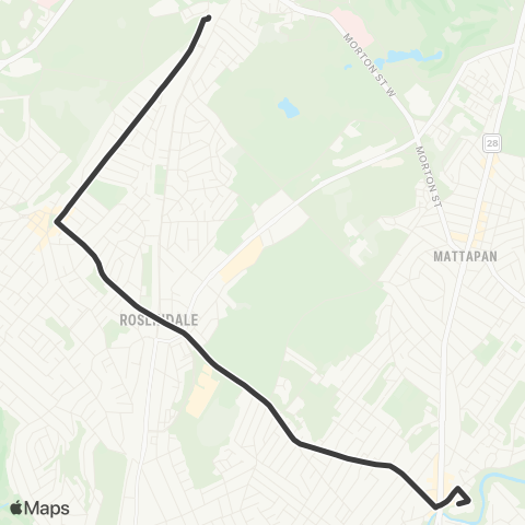 MBTA Mattapan Sta - Forest Hills Sta via Cummins Hwy and Roslindale Square map