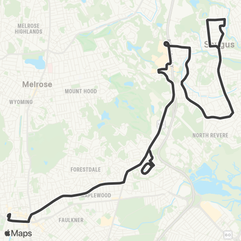 MBTA Saugus Center - Malden Center Station map