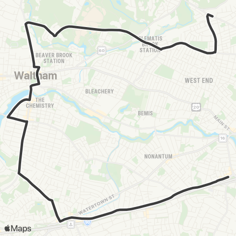 MBTA Waverley Square - Newton Corner map