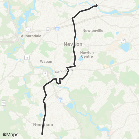 MBTA Needham Junction - Watertown Square map