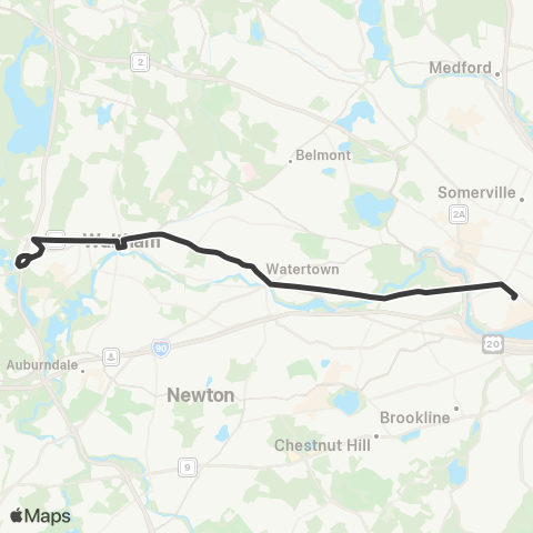 MBTA Market Pl Dr or Waltham Ctr - Univ Pk map