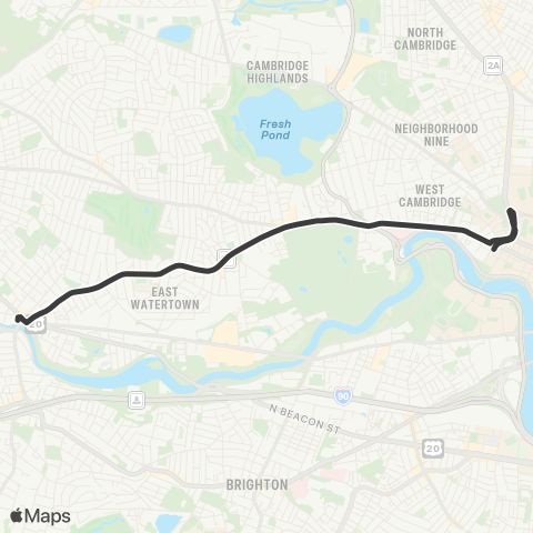 MBTA Watertown Square - Harvard Station map