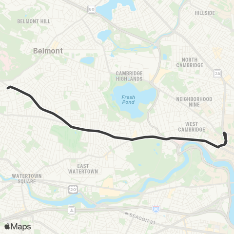 MBTA Waverley Square - Harvard Station map