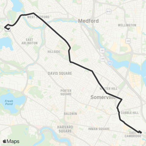 MBTA Arlington Center - Lechmere Station map