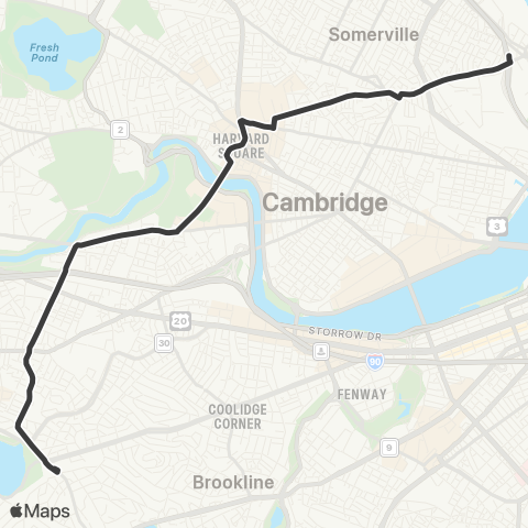 MBTA Harvard Square - Reservoir Station map