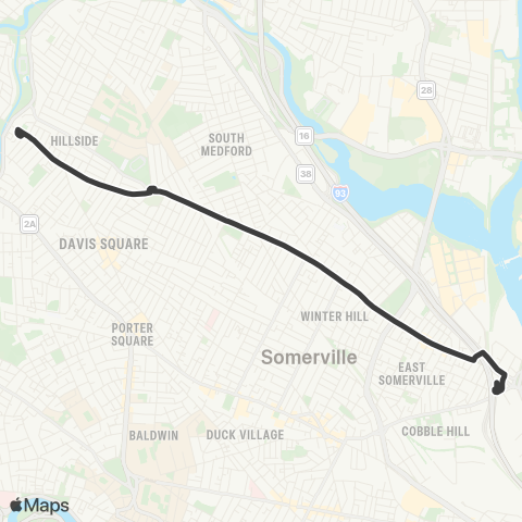 MBTA Clarendon Hill or Davis Sta - Sullivan Square Sta map