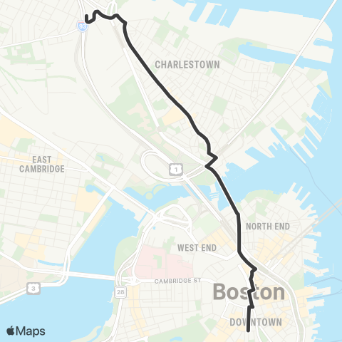 MBTA Sullivan Square Sta - Dtwn via Main St map