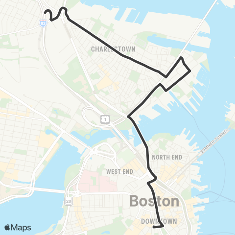 MBTA Sullivan Square Sta - Dtwn via Bunker Hill St map