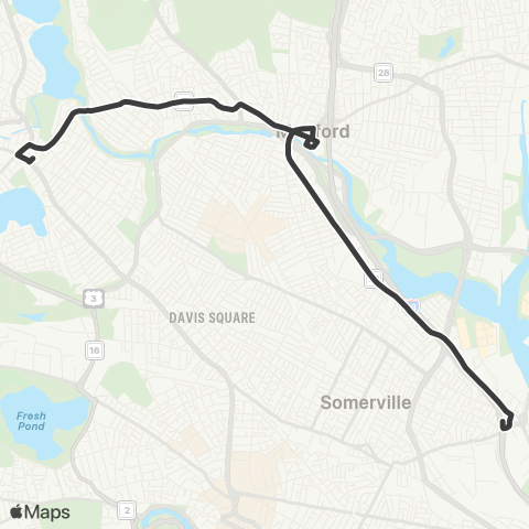 MBTA W Medford or Arlington Ctr - Sullivan Square Sta map