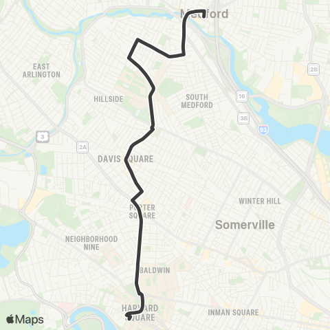 MBTA Medford Square - Harvard Station map