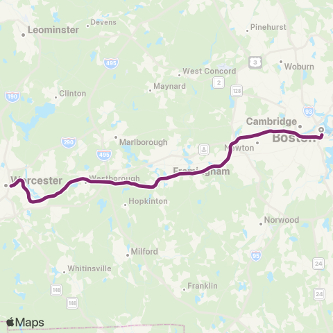 MBTA Framingham / Worcester Line map