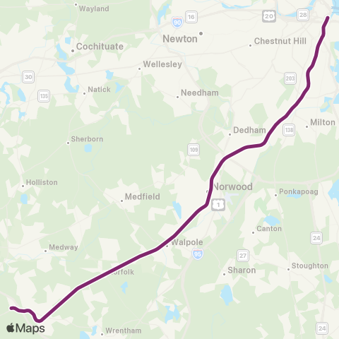 MBTA Franklin / Foxboro Line map