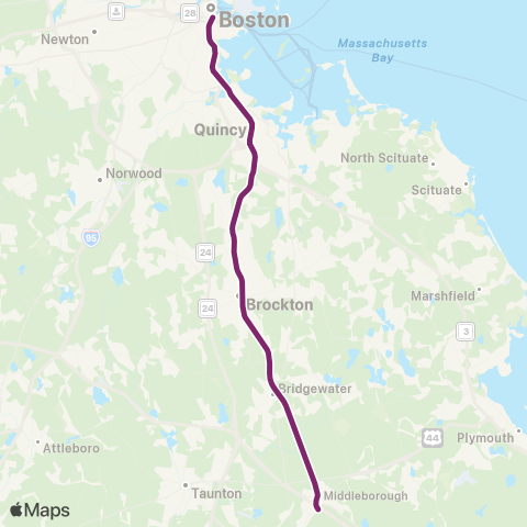 MBTA Middleborough / Lakeville Line map