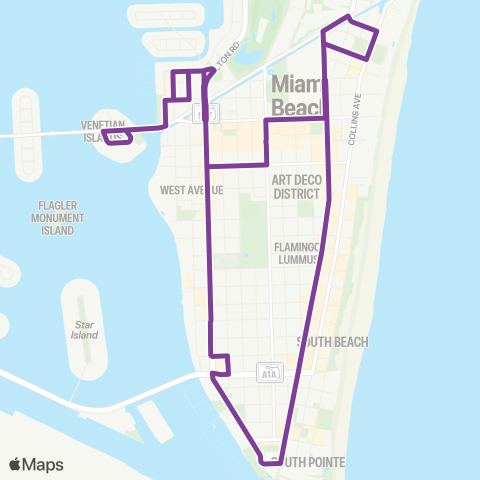 Miami Beach Trolley South Beach Loop map