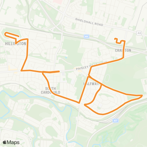 McGill's Bus Service Govan Asda Car Pk - Hillington Pr School map