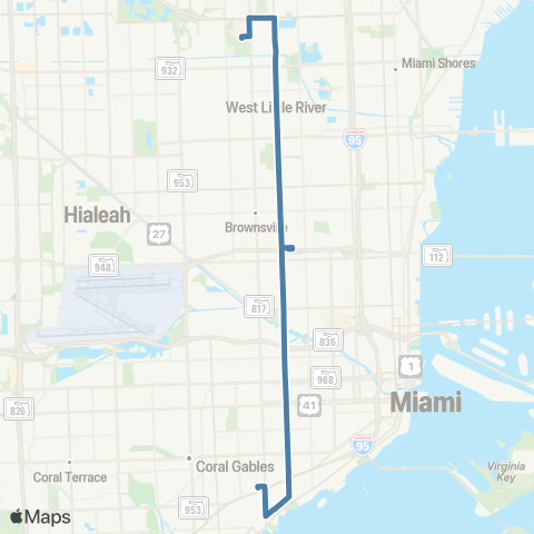 Miami-Dade Transit MDC North-Coco Grove via 22 Ave map