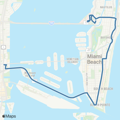 Miami-Dade Transit Mt Sinai to Omni Terminal map