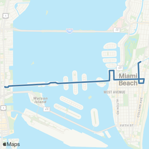 Miami-Dade Transit Omni to Miami Beach via Venetian map