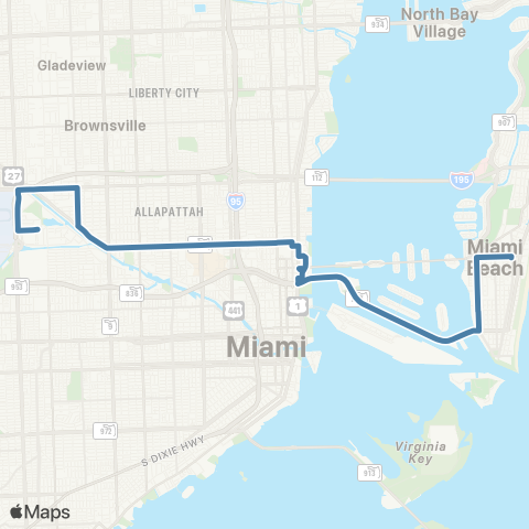 Miami-Dade Transit Airport Station to Lincoln Rd map