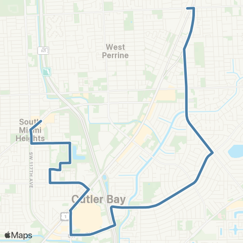 Miami-Dade Transit So.Miami Hts-Perrine via Cutler Bay map