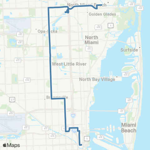 Miami-Dade Transit 163 St Mall-Downtown via 22 Ave map