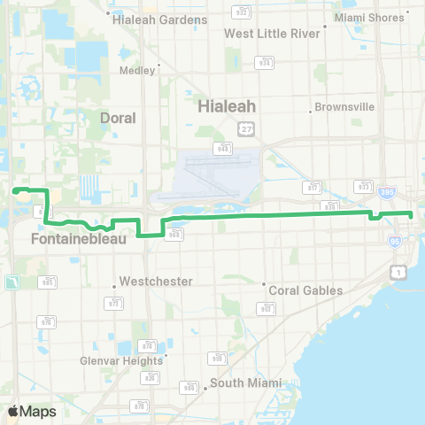 Miami-Dade Transit Downtown-Dolph Mall / Airport via 7st map