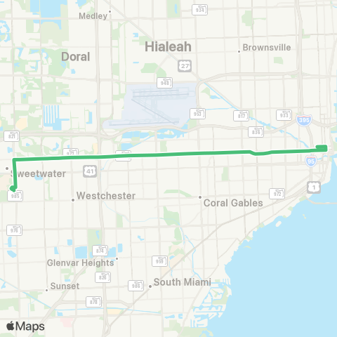 Miami-Dade Transit FIU-Downtown via Flagler St map