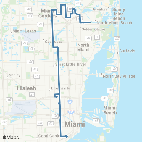 Miami-Dade Transit 163 St Term-Northside-Viz via 17 Av map