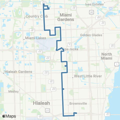 Miami-Dade Transit Miami Grdns-Omni via NW 32 Av map