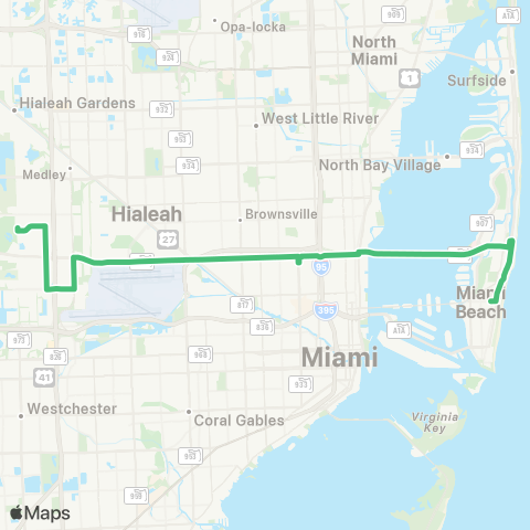 Miami-Dade Transit Doral-Airport-Miami Beach via 36 St map