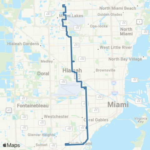 Miami-Dade Transit Hialeah-So.Miami via Palm / 37 Ave map