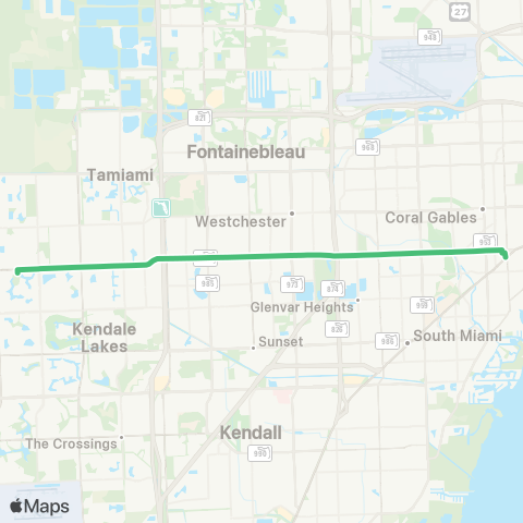 Miami-Dade Transit Bird Rd / 152 Ave to Douglas Rd Sta map