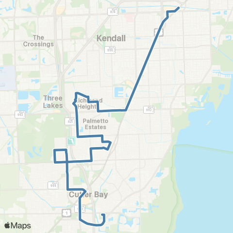 Miami-Dade Transit Goulds to Dadeland South Station map