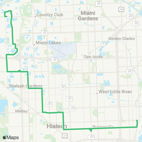 Miami-Dade Transit Hialeah-Miami Lakes-Bisca via 54 St map