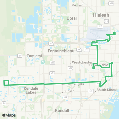 Miami-Dade Transit Airport-Gables-Child Hosp via 56 St map