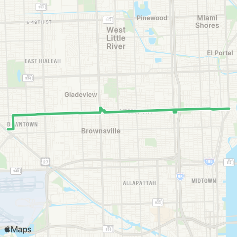 Miami-Dade Transit Hialeah-Bisc Blvd via 62 St map