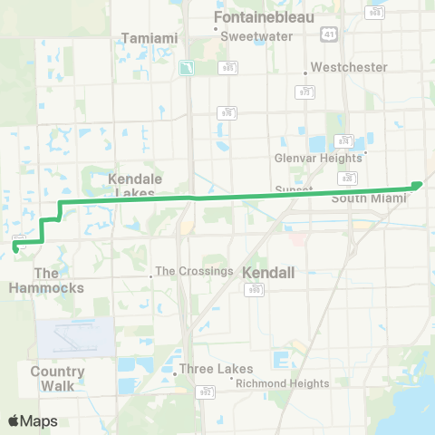 Miami-Dade Transit W Kendall-South Miami via 72 St map