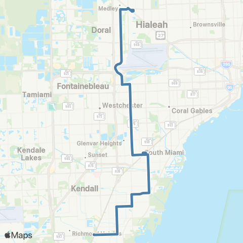 Miami-Dade Transit Okeechobee-Dadeland So-Palm Bay map